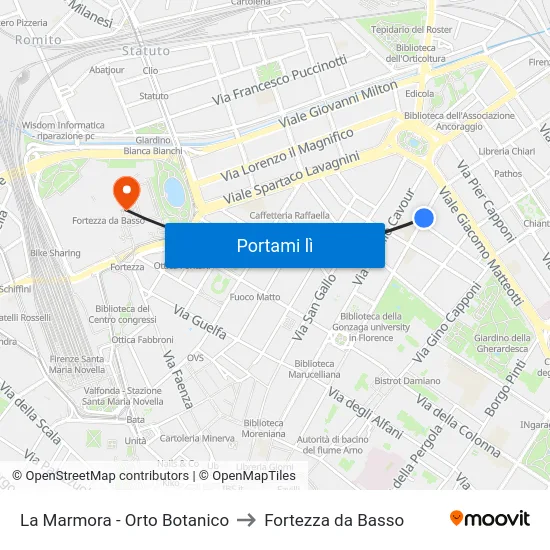 La Marmora - Orto Botanico to Fortezza da Basso map
