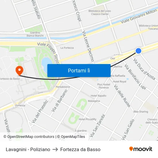 Lavagnini - Poliziano to Fortezza da Basso map