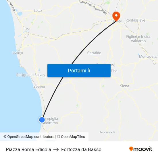 Piazza Roma Edicola to Fortezza da Basso map