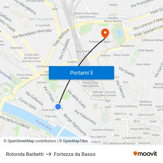 Rotonda Barbetti to Fortezza da Basso map