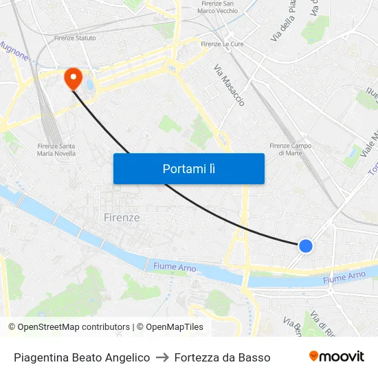 Piagentina Beato Angelico to Fortezza da Basso map