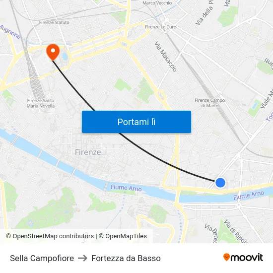 Sella Campofiore to Fortezza da Basso map