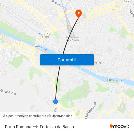 Porta Romana to Fortezza da Basso map