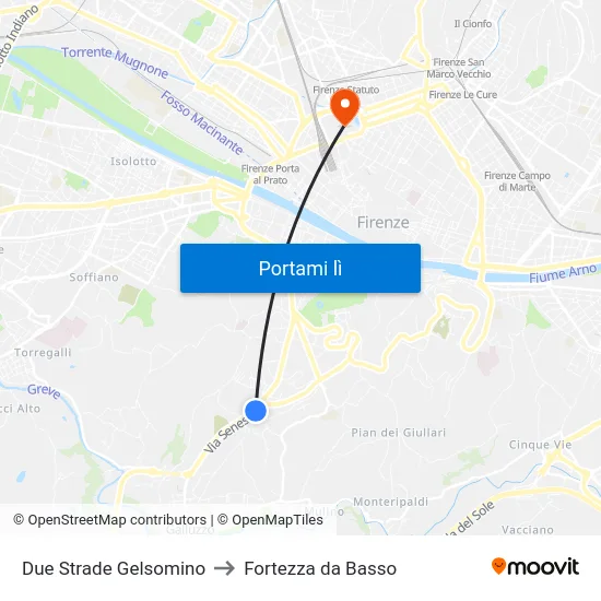 Due Strade Gelsomino to Fortezza da Basso map