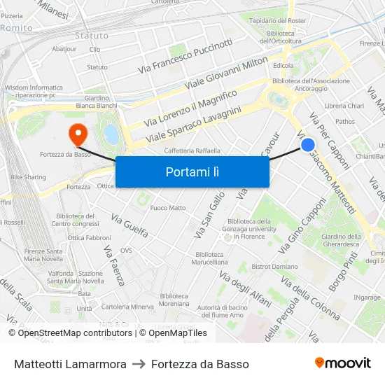 Matteotti Lamarmora to Fortezza da Basso map