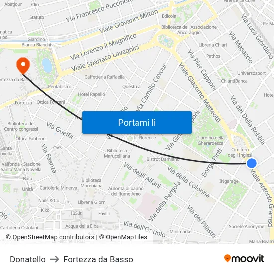 Donatello to Fortezza da Basso map