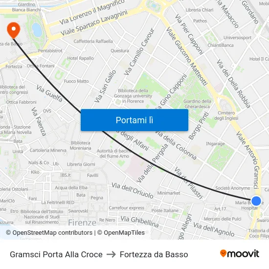 Gramsci Porta Alla Croce to Fortezza da Basso map