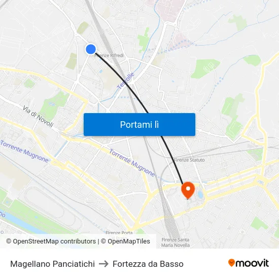 Magellano Panciatichi to Fortezza da Basso map