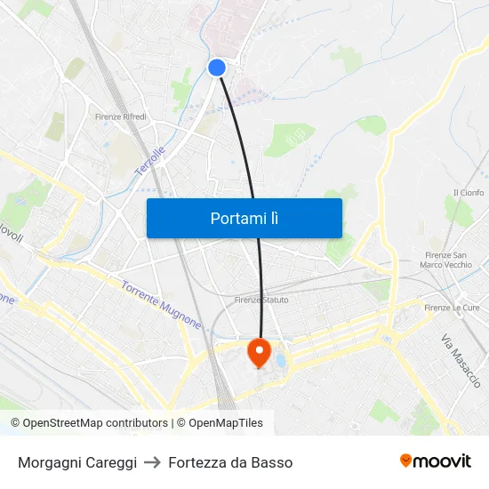 Morgagni Careggi to Fortezza da Basso map