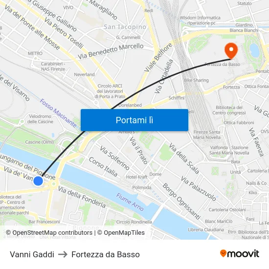 Vanni Gaddi to Fortezza da Basso map