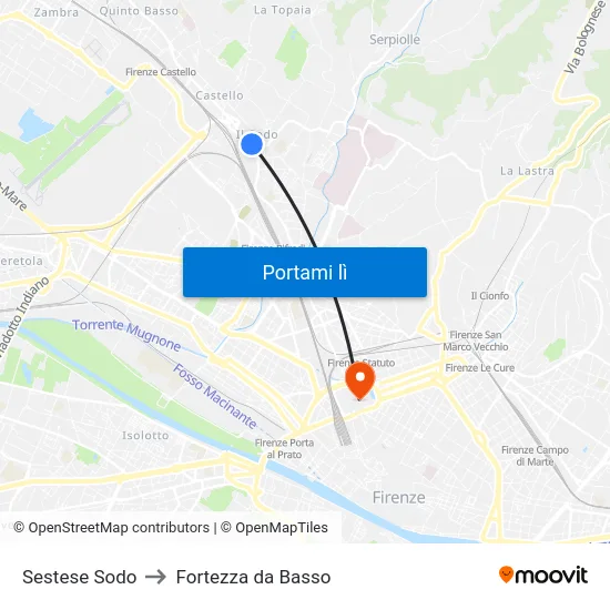 Sestese Sodo to Fortezza da Basso map