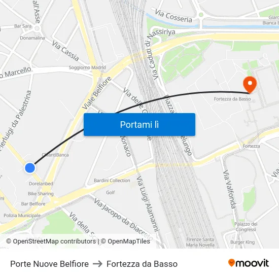 Porte Nuove Belfiore to Fortezza da Basso map