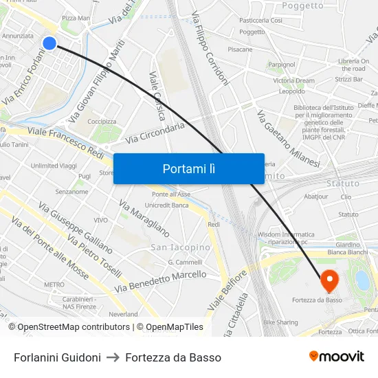 Forlanini Guidoni to Fortezza da Basso map