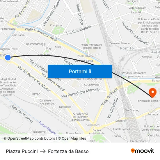 Piazza Puccini to Fortezza da Basso map