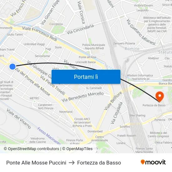 Ponte Alle Mosse Puccini to Fortezza da Basso map