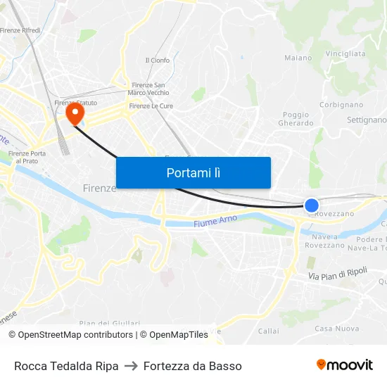 Rocca Tedalda Ripa to Fortezza da Basso map