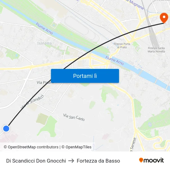 Di Scandicci Don Gnocchi to Fortezza da Basso map