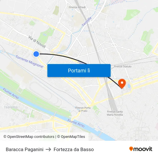 Baracca Paganini to Fortezza da Basso map