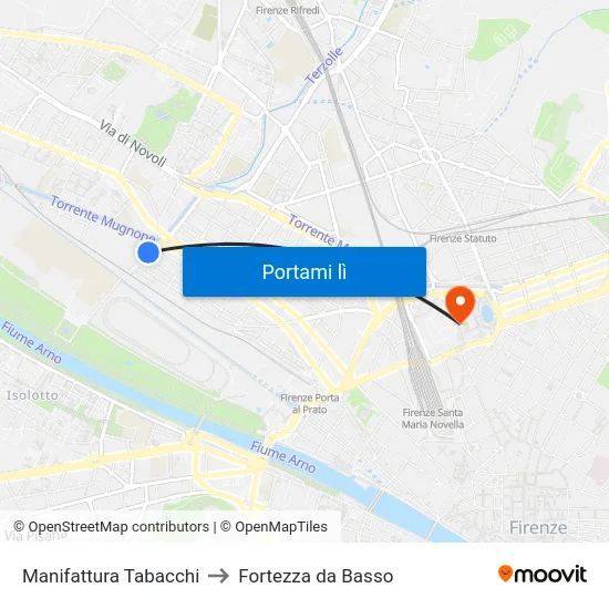 Manifattura Tabacchi to Fortezza da Basso map