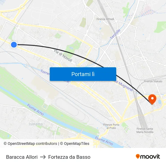 Baracca Allori to Fortezza da Basso map