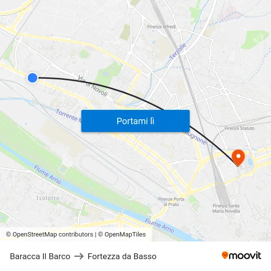 Baracca Il Barco to Fortezza da Basso map