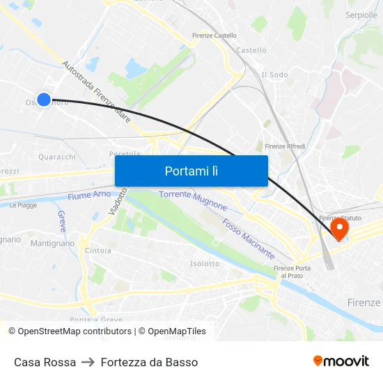 Casa Rossa to Fortezza da Basso map