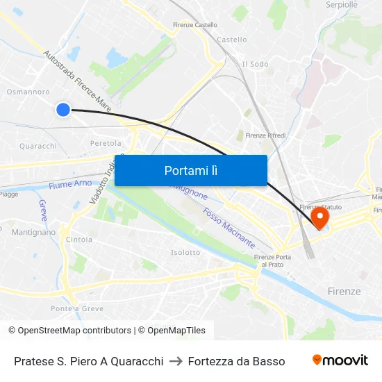 Pratese S. Piero A Quaracchi to Fortezza da Basso map
