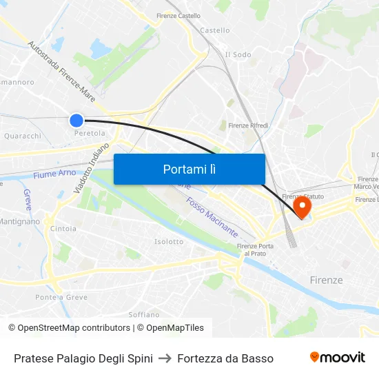 Pratese Palagio Degli Spini to Fortezza da Basso map