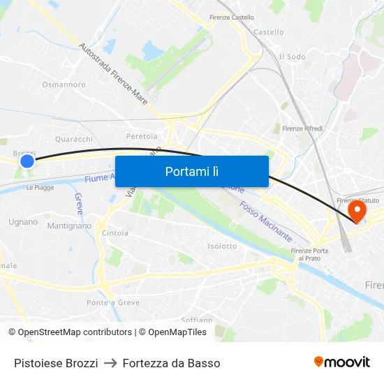 Pistoiese Brozzi to Fortezza da Basso map
