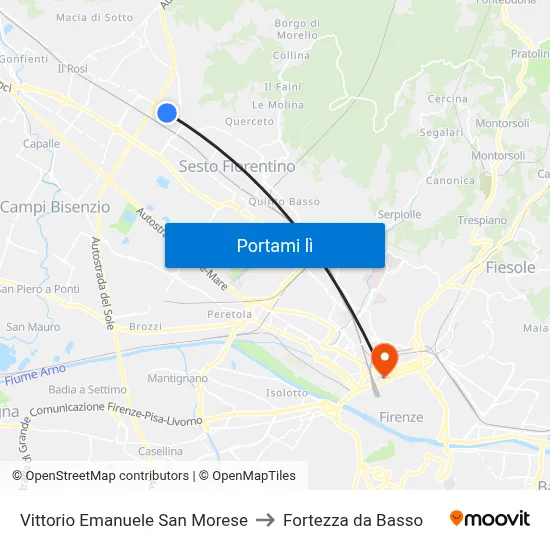 Vittorio Emanuele San Morese to Fortezza da Basso map