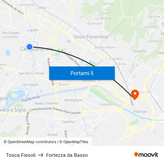 Tosca Fiesoli to Fortezza da Basso map