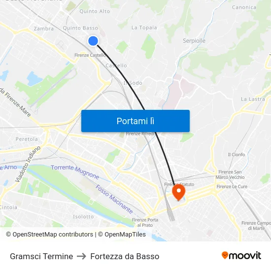 Gramsci Termine to Fortezza da Basso map