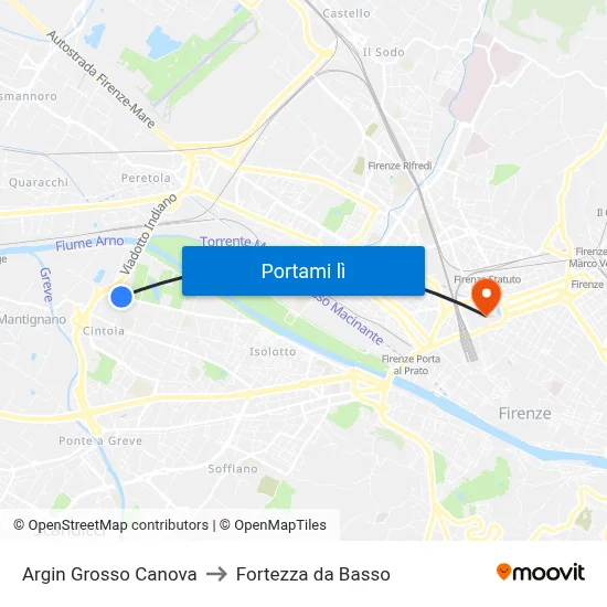 Argin Grosso Canova to Fortezza da Basso map