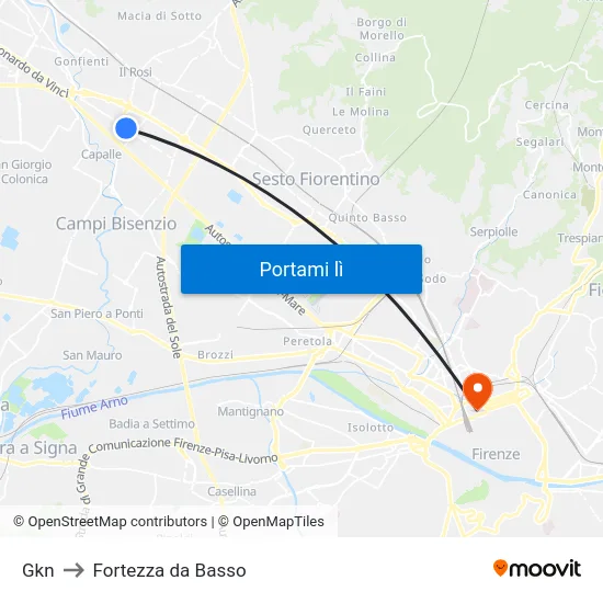 Gkn to Fortezza da Basso map