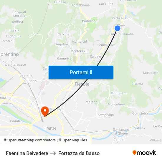 Faentina Belvedere to Fortezza da Basso map