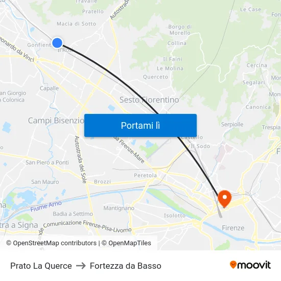 Prato La Querce to Fortezza da Basso map