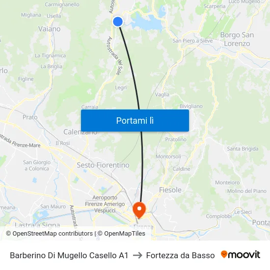 Barberino Di Mugello Casello A1 to Fortezza da Basso map