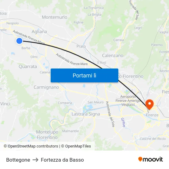 Bottegone to Fortezza da Basso map