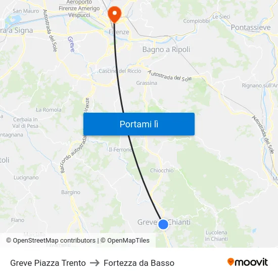 Greve Piazza Trento to Fortezza da Basso map