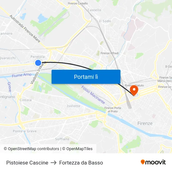 Pistoiese Cascine to Fortezza da Basso map