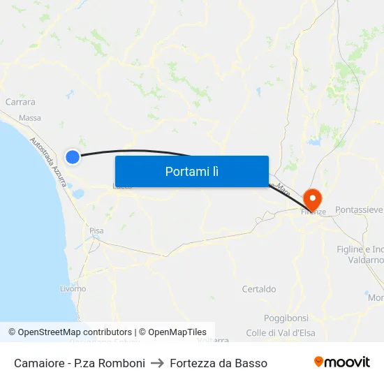 Camaiore - P.za Romboni to Fortezza da Basso map
