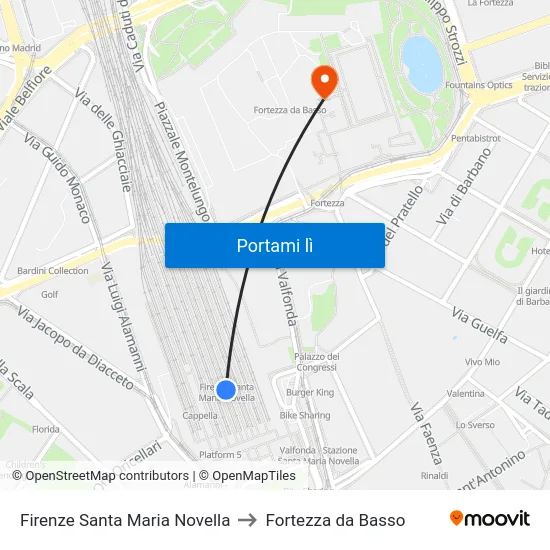 Firenze Santa Maria Novella to Fortezza da Basso map