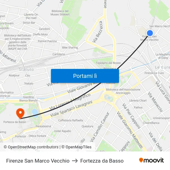 Firenze San Marco Vecchio to Fortezza da Basso map