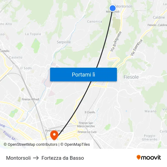 Montorsoli to Fortezza da Basso map