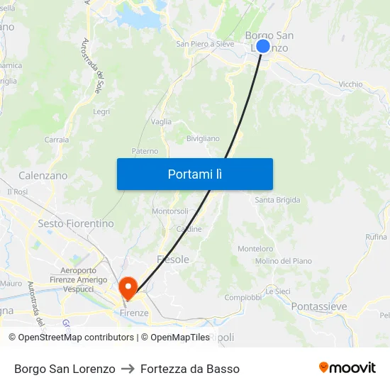 Borgo San Lorenzo to Fortezza da Basso map
