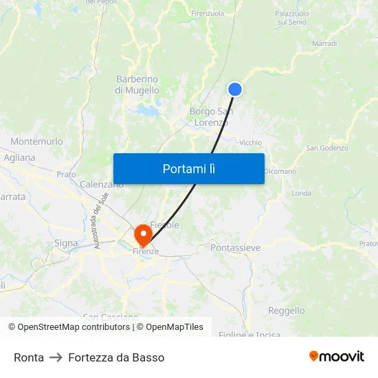 Ronta to Fortezza da Basso map