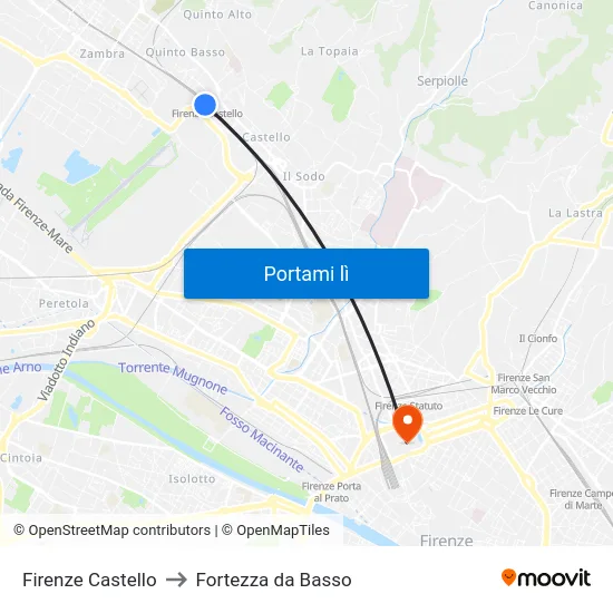 Firenze Castello to Fortezza da Basso map