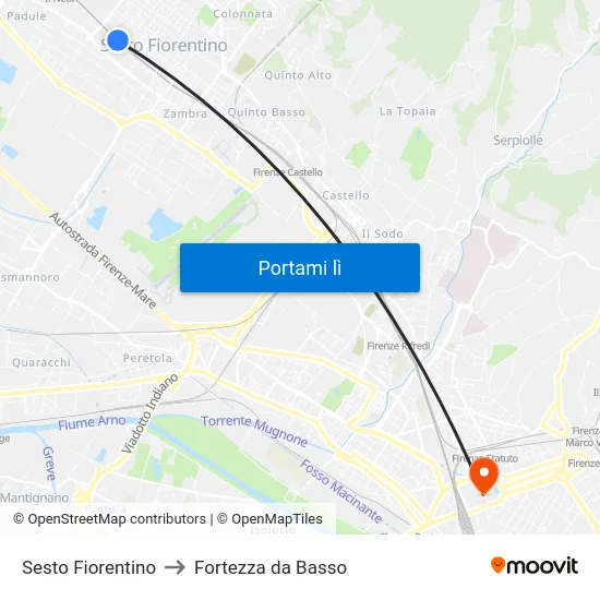 Sesto Fiorentino to Fortezza da Basso map