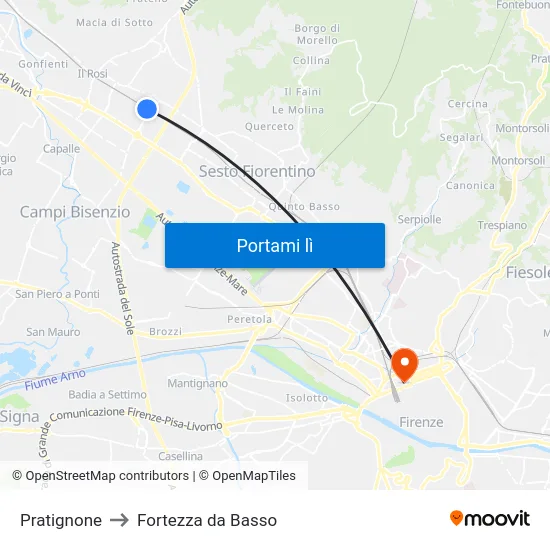Pratignone to Fortezza da Basso map
