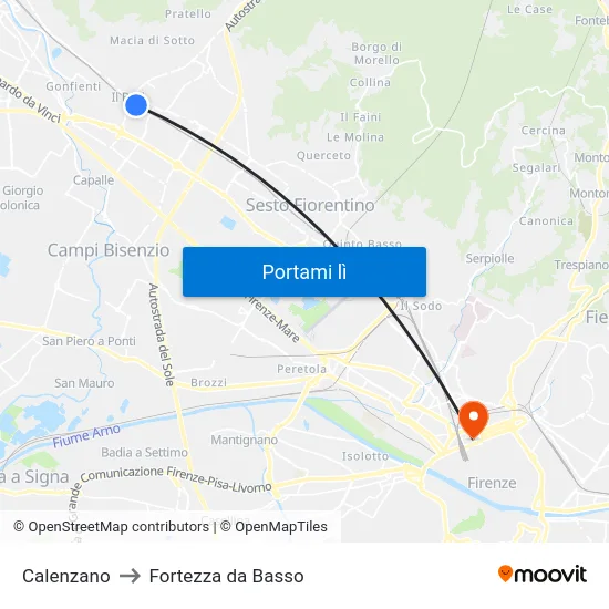 Calenzano to Fortezza da Basso map